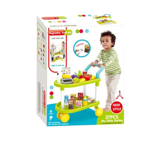 Kids Shopping Trolley Cart Fun Vegetable & Fruit Cash Counter Playset