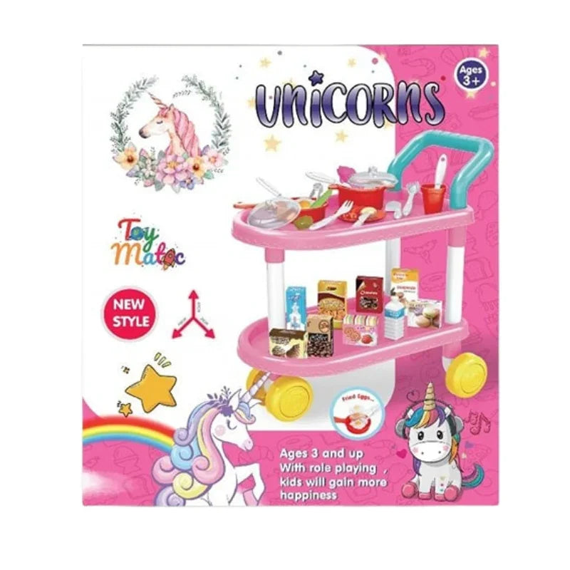 Unicorn Kitchen Trolley Playset for Kids Magical Food Cart
