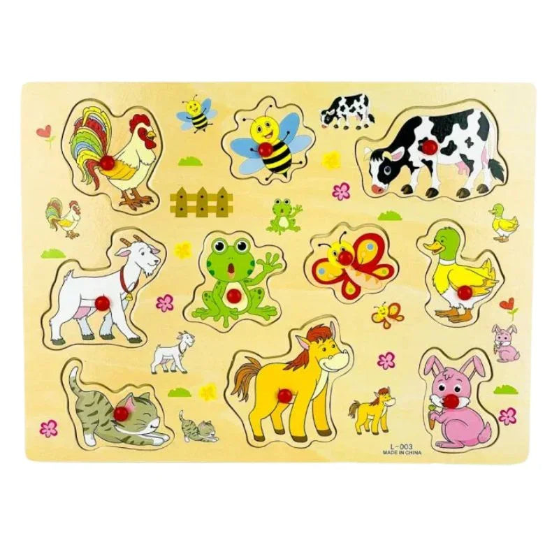 Wooden Farm Animal Puzzle Fun Educational Toys for Kids