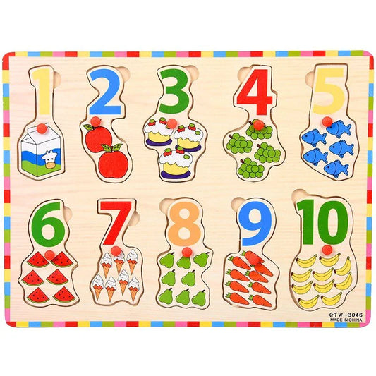 Wooden 1-10 Number Puzzle with Counting & Easy-Grip Knobs – Fun Learning Toy