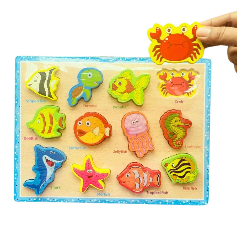 Wooden Chunky Sea Animal Puzzle Board – Fun & Educational Ocean Adventure