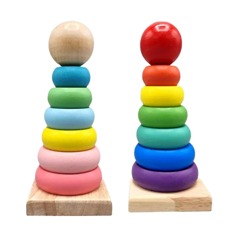 Wooden Rainbow Stacking Ring Toy Set – Montessori Learning Toy for Toddlers