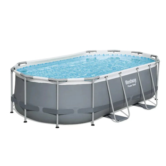 Bestway Power Steel Oval Outdoor Frame Above Ground Swimming Pool (14' x 8'2" x 39.5")(56620)