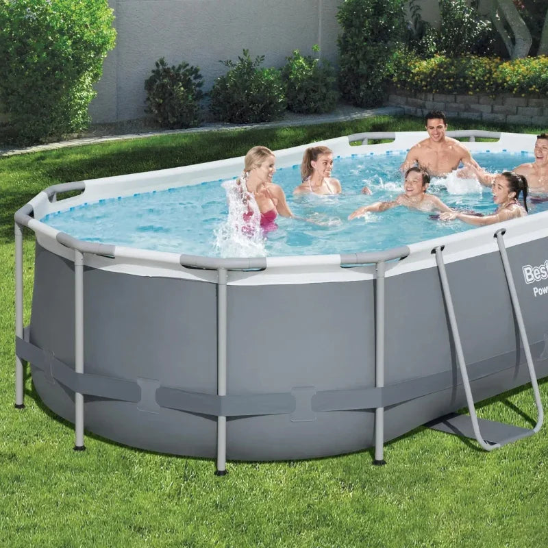 Bestway Power Steel Oval Outdoor Frame Above Ground Swimming Pool (14' x 8'2" x 39.5")(56620)
