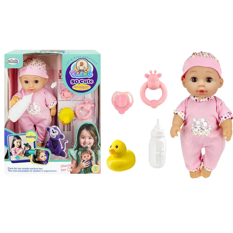 So Cute Baby Doll Set with Accessories – Feeding Bottle, Duck, Rattle & More