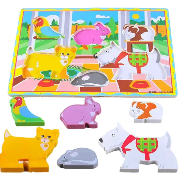 Chunky Wooden Pets Puzzle – Fun & Educational Animal Learning Toy for Kids