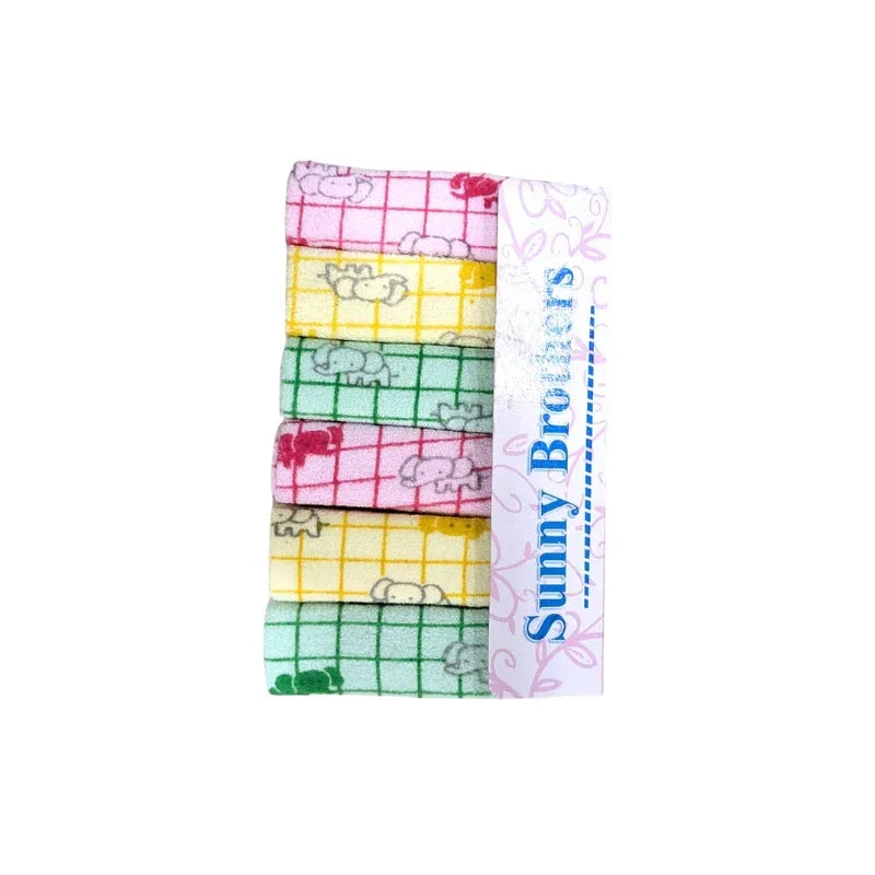 Elephant Print Baby Face Towels 6 Pack in Soft Colors