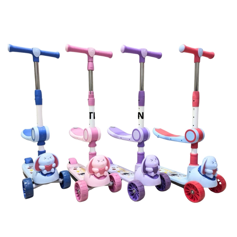3-in-1 Kids Kick Scooter with Foldable Seat & Cute Bunny Character