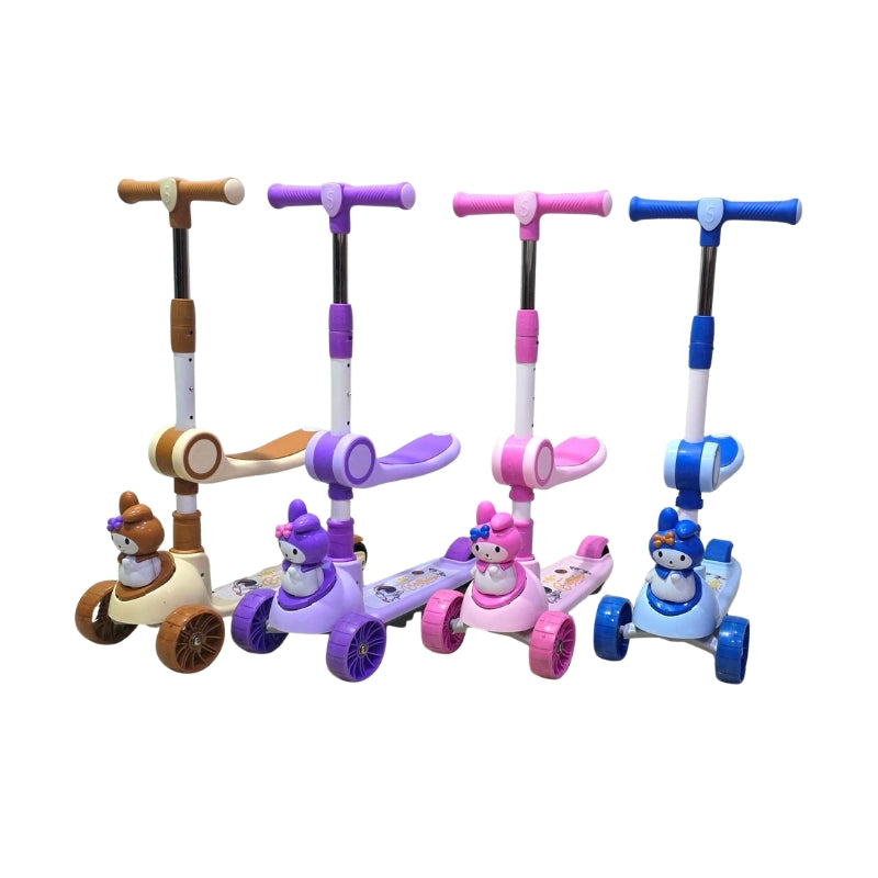 3-in-1 Kids Kick Scooter with Foldable Seat, LED Lights & Sound (Cartoon Mascot Edition)