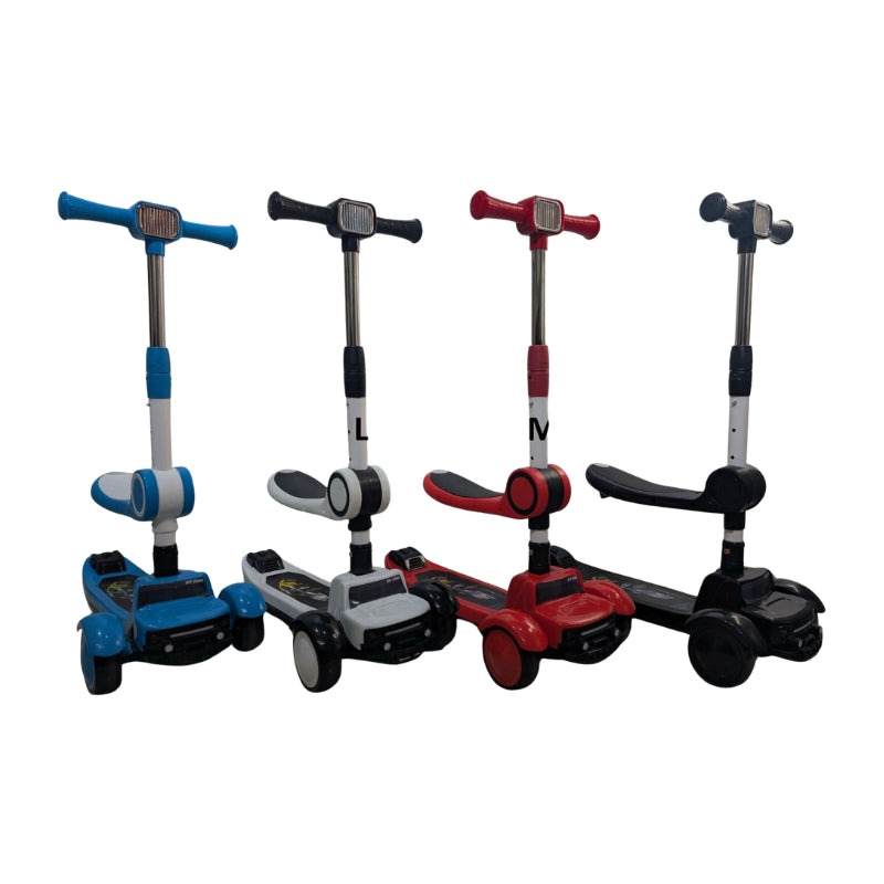 3-in-1 Kids Kick Scooter with Light, Sound, and Jeep-Style Front Face