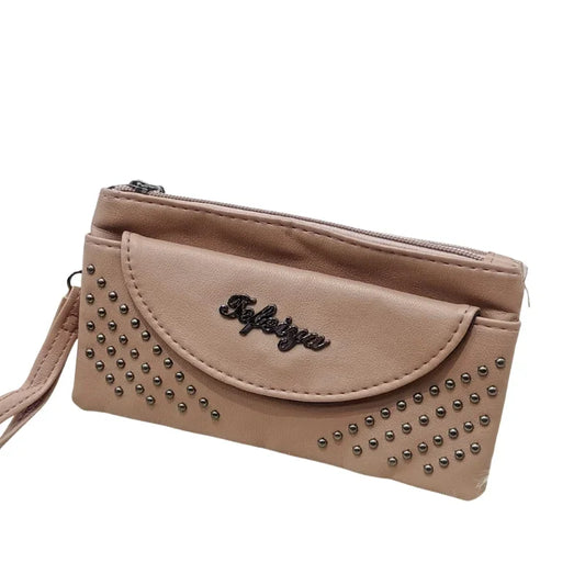 Trendy 3 Zipper Womens Hand Pouch Stylish Front Flap with Metallic Dot Design