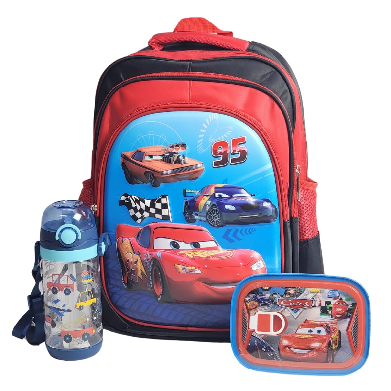 Car Themed School Deal For Kids (Backpack - Lunch Box & Bottle)