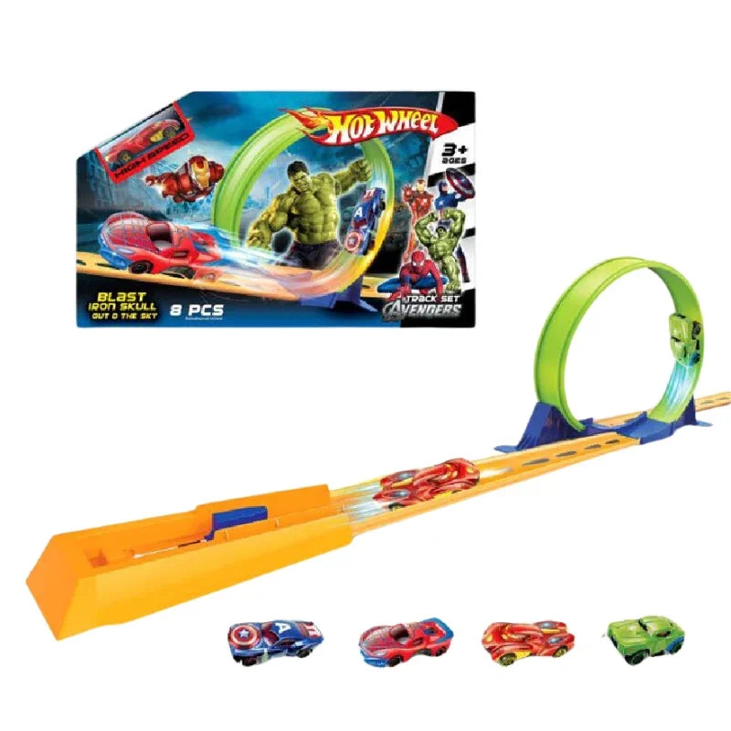Hot Wheels Racing Track Set – Includes 4 Fast Cars for Action-Packed Fun