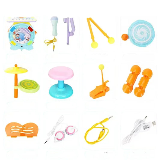 2 In 1 Plastic Jazz Drum With Accessories Toy For Kids