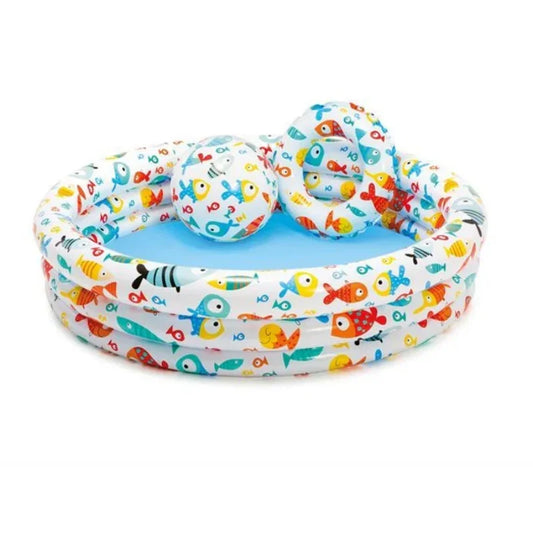 Intex Fish Printed Swimming Pool With Beach Ball & Ring For Kids (4ft)
