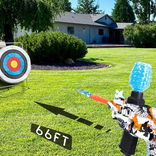 Gel ball blaster gun side view showing design details