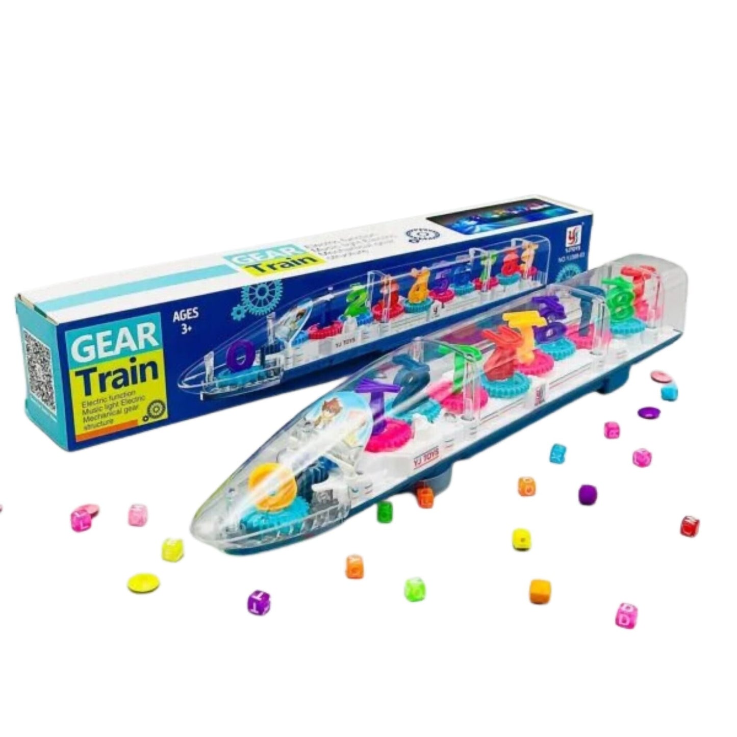 Transparent High-Speed Train Toy with Colorful Lights & Music – Bump & Go Action Car