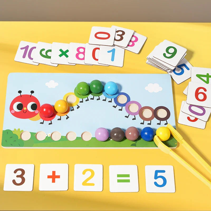 Wooden caterpillar Learn math bead set Concentration training Early education children's toy