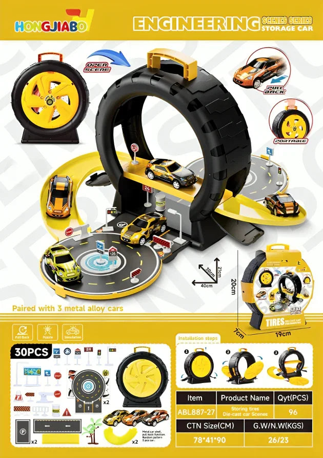 Diecast Parking Track Playset With Handle