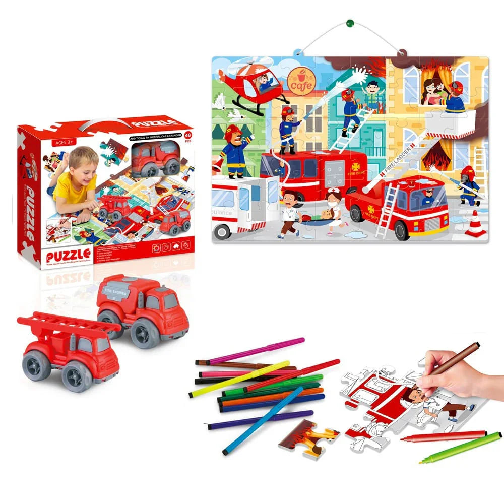 Fireman Car Puzzle & Paint For Kids