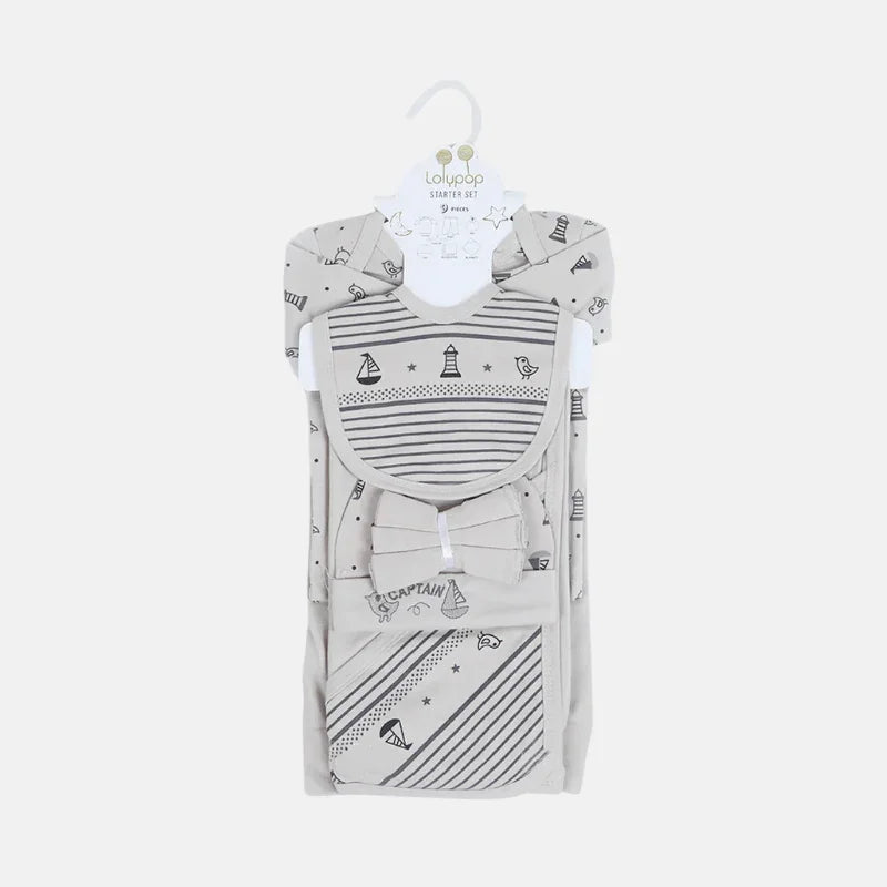Newborn Starter Boat Print Suit Pack of 9 - Gray