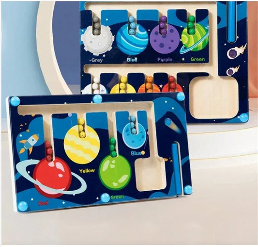 Planets-Colour Pairing Beads Magnet Maze Busy Board Accessories Wood DIY Toy Montessori Material (Deal)