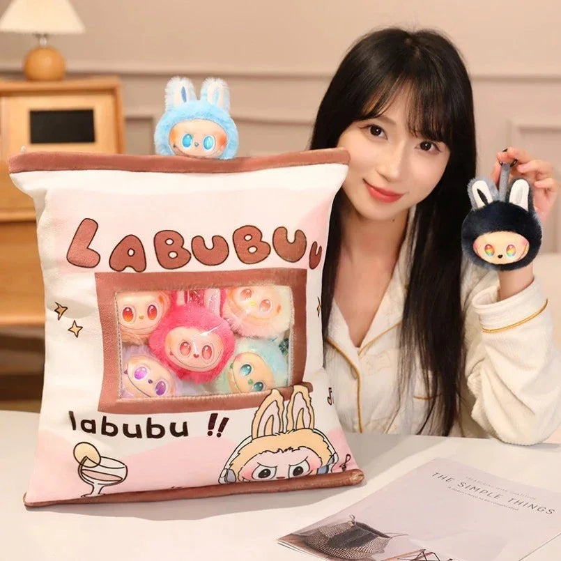 Labubu Kawaii Plush Pillow with 7 Dolls – 2-in-1 Cuddly Toy & Cushion