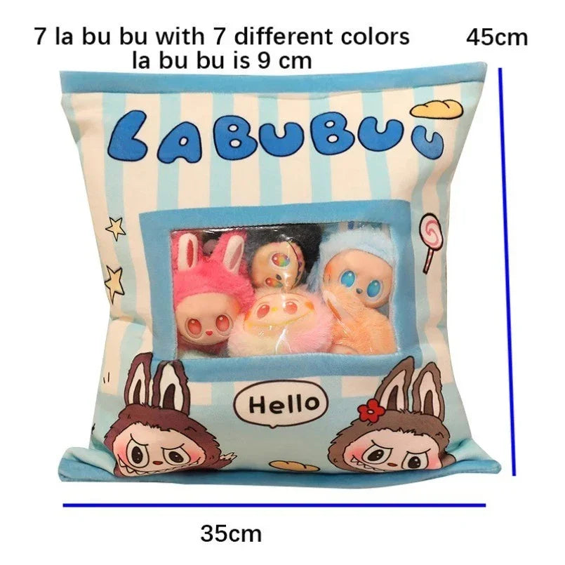 Labubu Kawaii Plush Pillow with 7 Dolls – 2-in-1 Cuddly Toy & Cushion