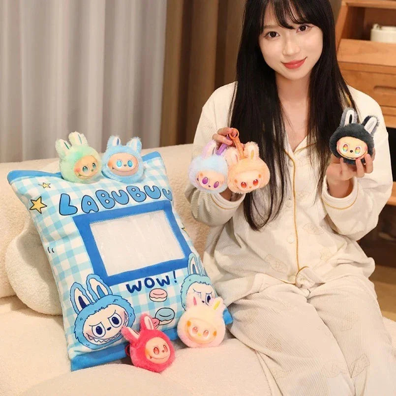 Labubu Kawaii Plush Pillow with 7 Dolls – 2-in-1 Cuddly Toy & Cushion