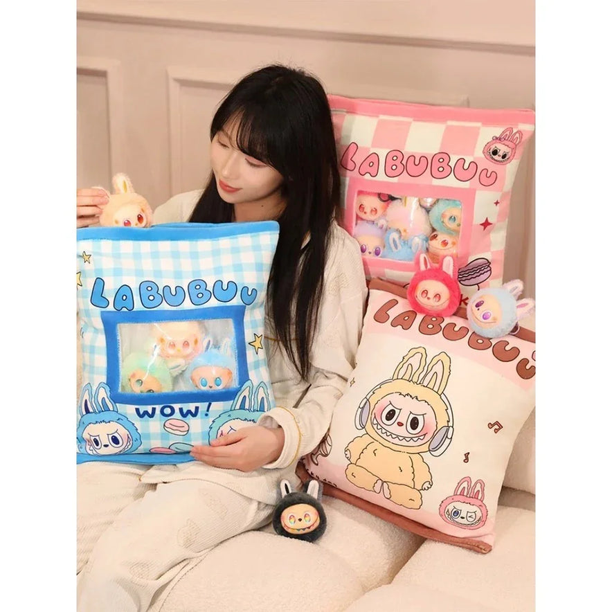Labubu Kawaii Plush Pillow with 7 Dolls – 2-in-1 Cuddly Toy & Cushion