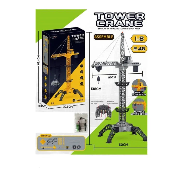 RC Construction Tower Crane Toy – Rail Base, Remote Control, for Realistic Play