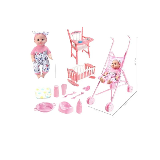 Baby Care Playset – Stroller, Dining Chair, Sleeping Bed & Realistic Accessories