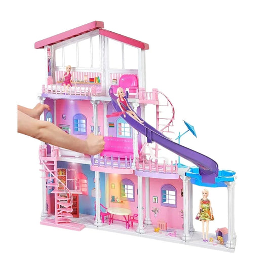 Doll Villa Playset with 3 Dolls – Multi-Room DIY Dream House