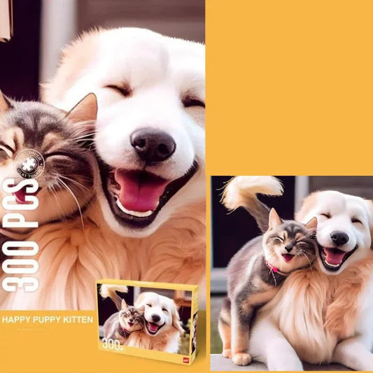 Happy Puppy & Kitten Jigsaw Puzzle – Animal-Themed Puzzle