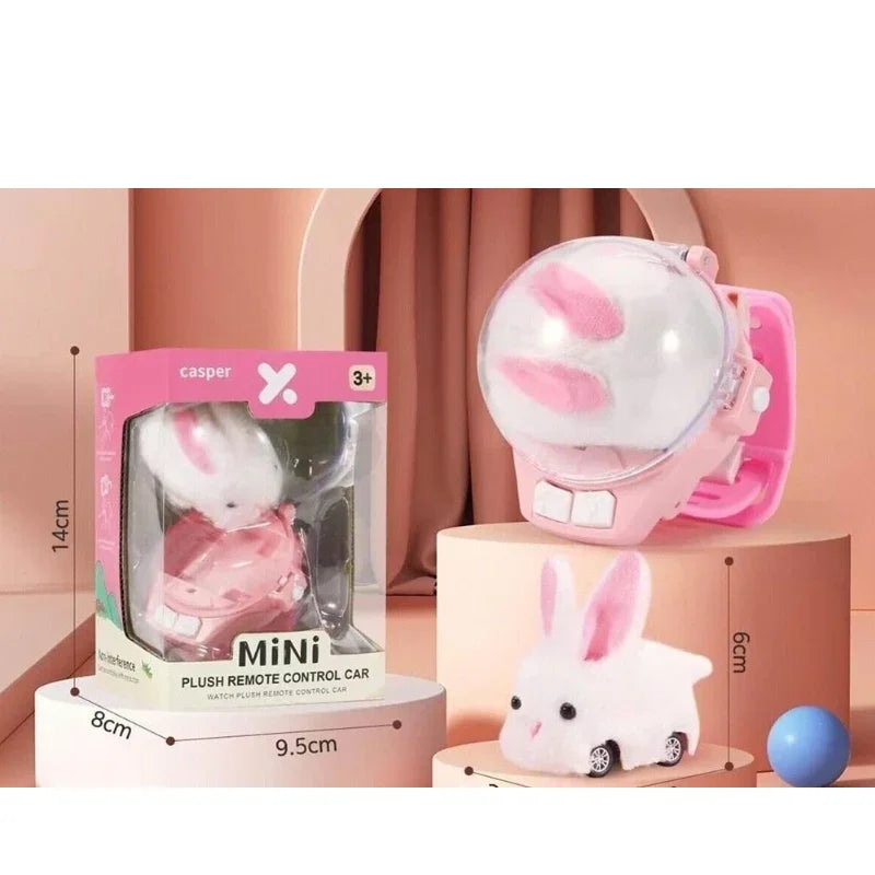 Remote Control Watch Plush Bunny Car Toy Soft Furry Rabbit Vehicle