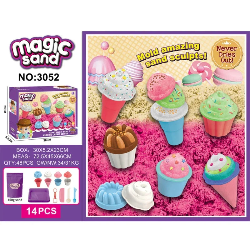 Magic Sand Ice Cream Play Set for Kids – Colorful Kinetic Sand Molding Kit