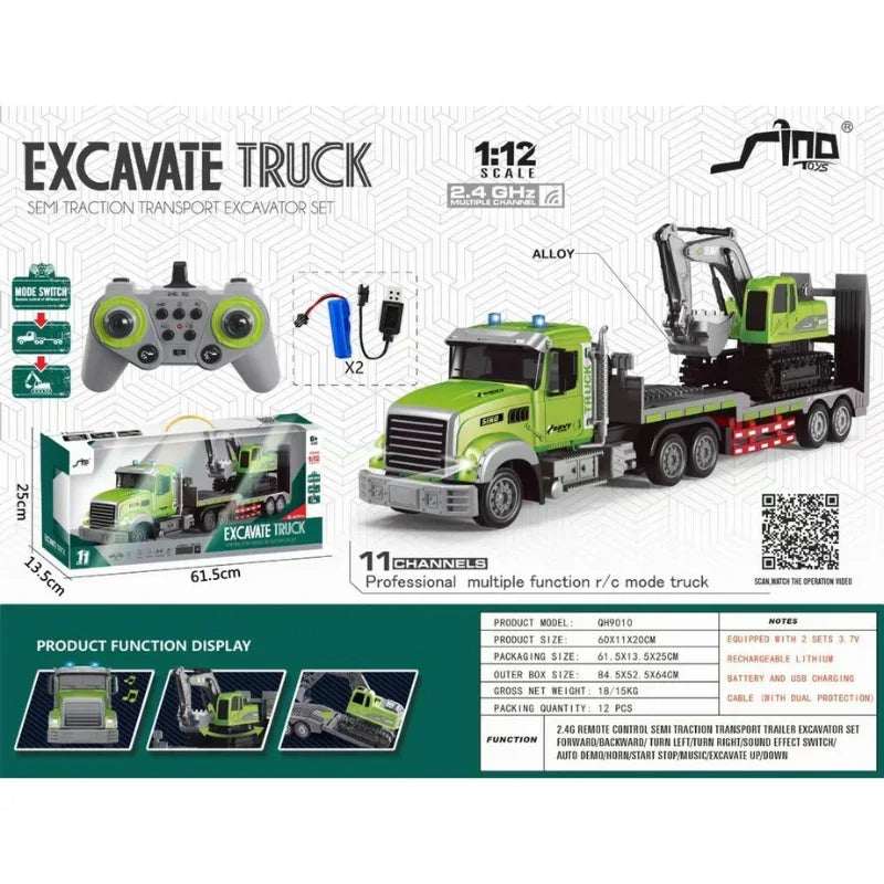 Remote Control Semi-Trailer Transport Truck with Alloy Excavator