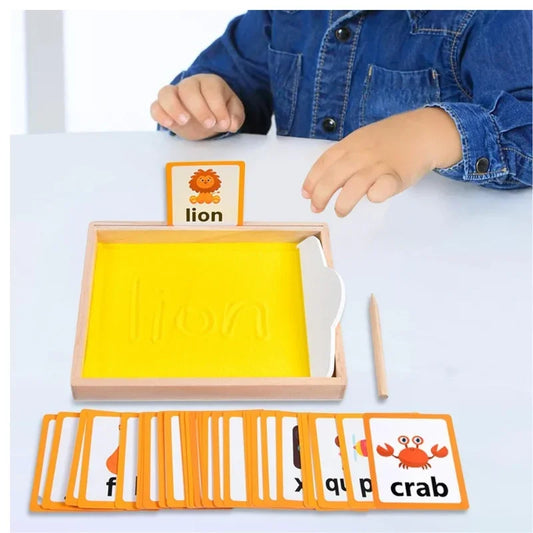 Montessori Wooden Sand Tray for Kids – Sensory Writing Practice Board