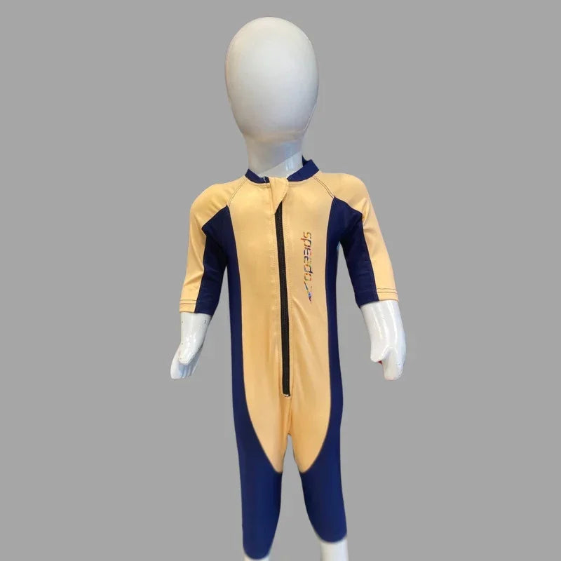 Speedo Single Piece Zipper Swimming Costume With Cap For Kids