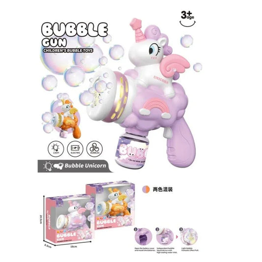 Unicorn Light-Up Bubble Gun for Kids – Magical Handheld Bubble Blaster Toy