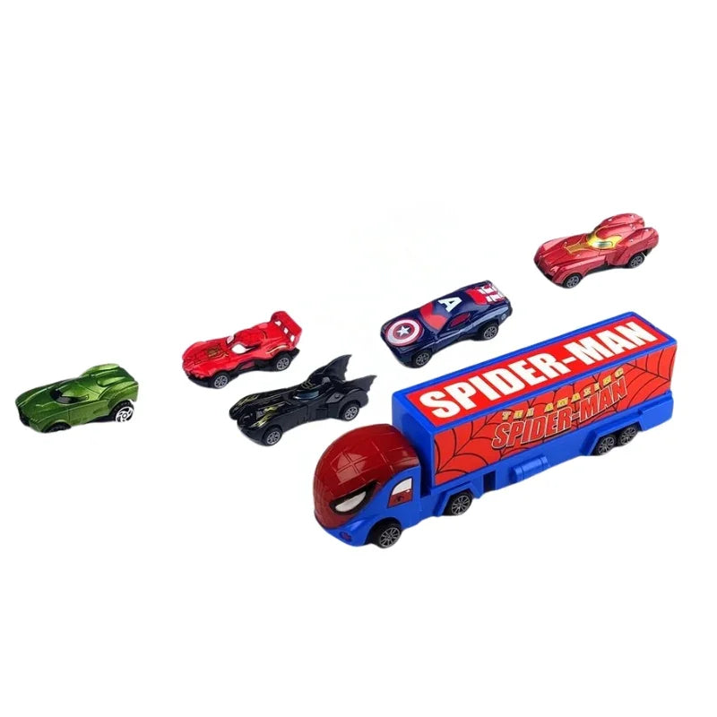 Coated Pullback Racing Cars with Sliding Spiderman Container Truck