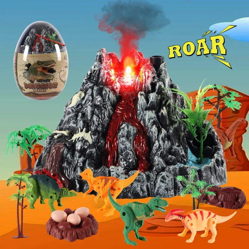 Kids Dinosaur Volcano Playset with 31 Pieces, Realistic Flame Spray