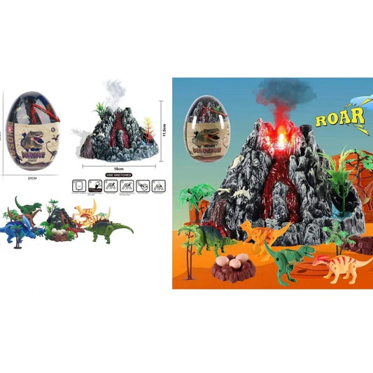 Kids Dinosaur Volcano Playset with 31 Pieces, Realistic Flame Spray