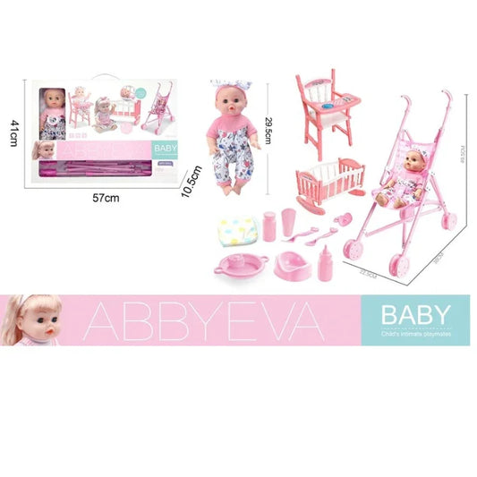 Baby Care Playset – Stroller, Dining Chair, Sleeping Bed & Realistic Accessories