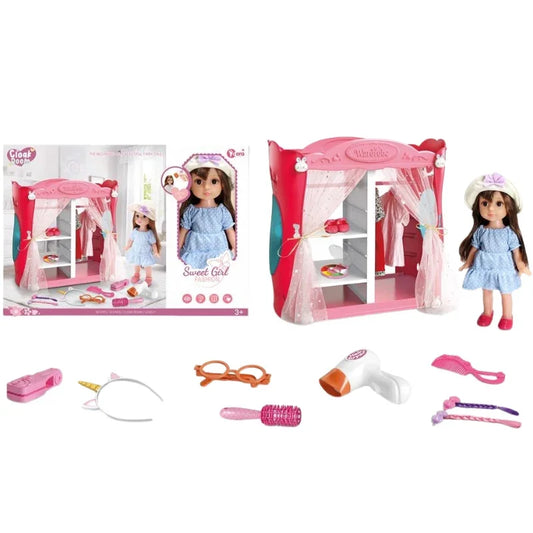 Fashionable Girl Doll with Deluxe Cloakroom Wardrobe Set