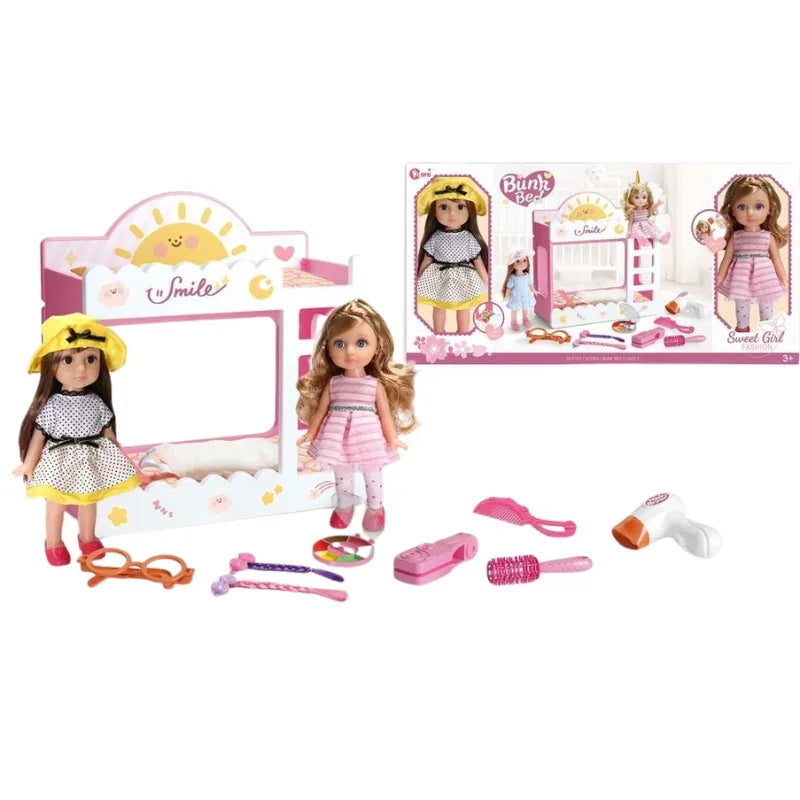 Fashionable Girl Doll Bed Playset – Stylish Creative Dollhouse Play