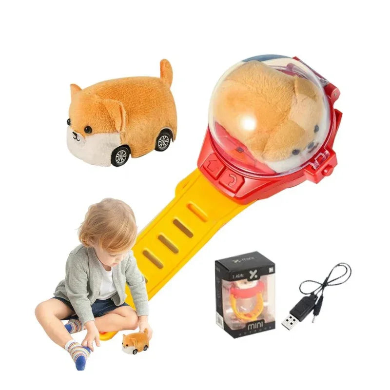 Remote Control Watch Operated Plush Cartoon Dog Car  Soft Toy