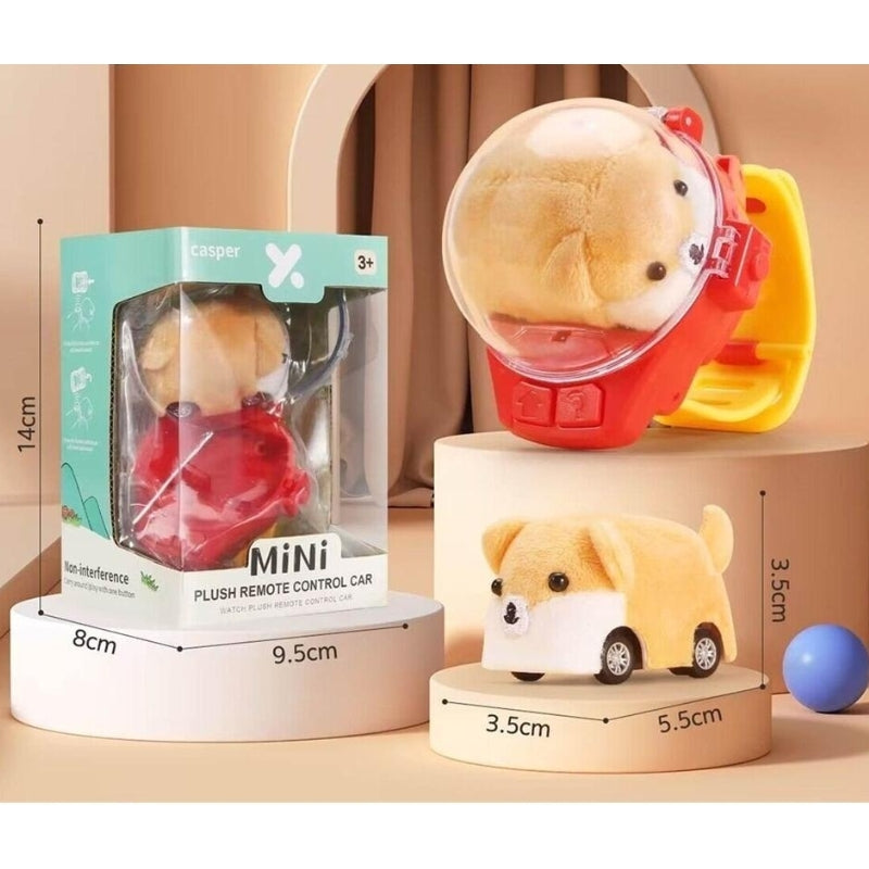 Remote Control Watch Operated Plush Cartoon Dog Car Soft Toy