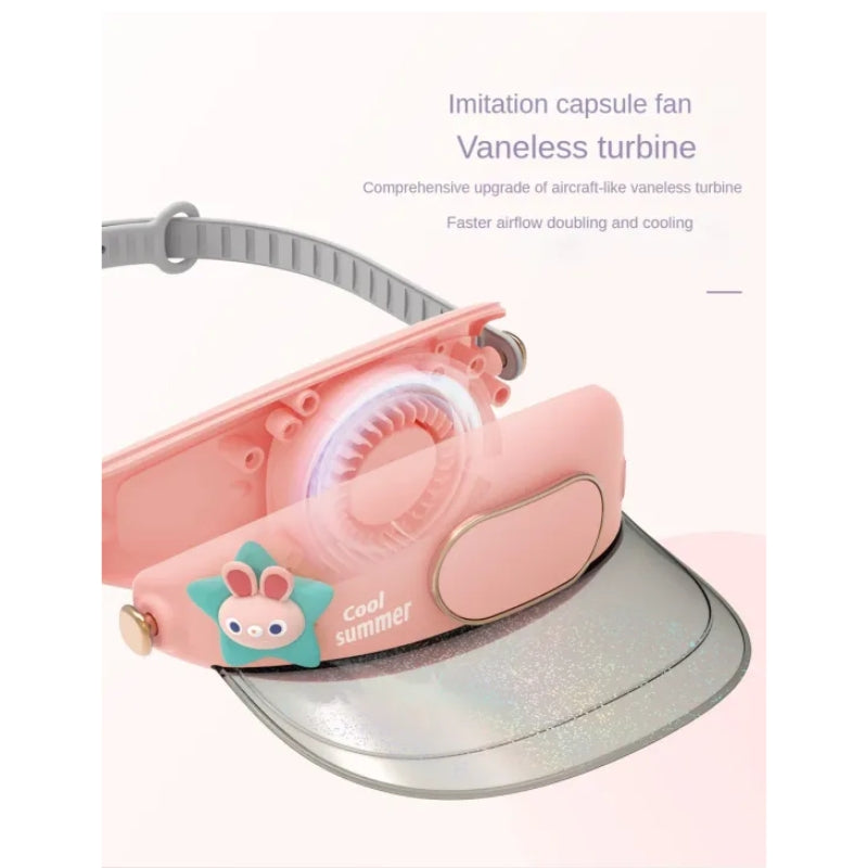 Cooling Fan Visor Hat-Cartoon Design Hat for Outdoor Summer