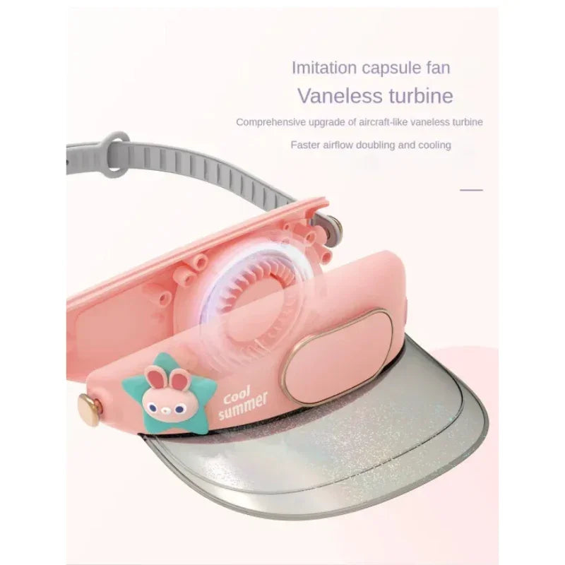 Cooling Fan Visor Hat-Cartoon Design Hat for Outdoor Summer